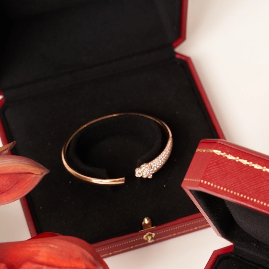 [AURORA]PANTHERE ROSE GOLD DIAMOND OPEN BRACELET