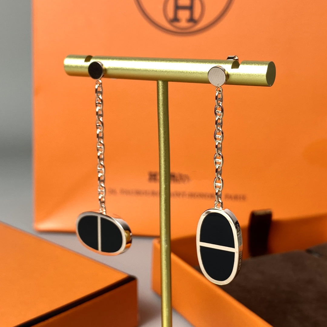 [AURORA]CHAINE VERSO BLACK CERAMIC EARRINGS