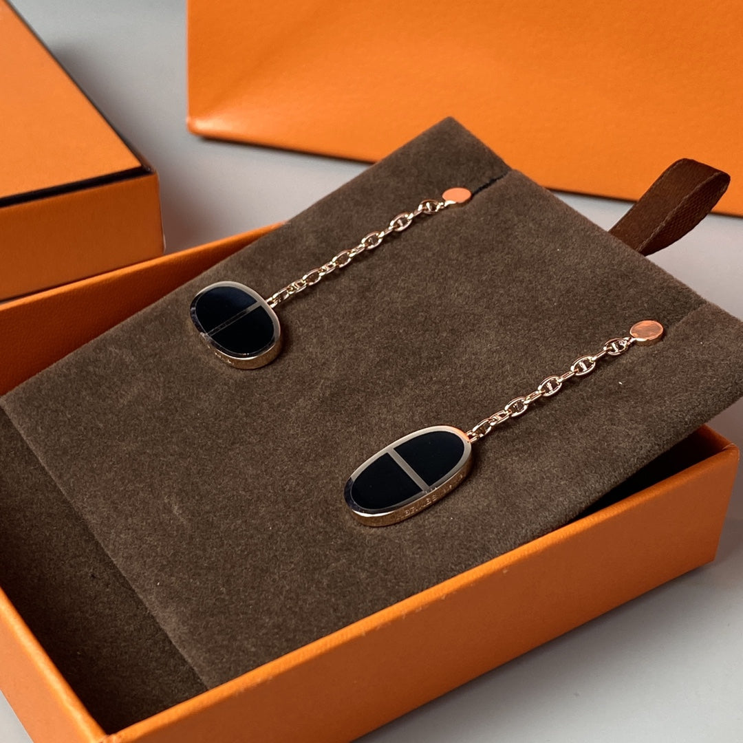 [AURORA]CHAINE VERSO BLACK CERAMIC EARRINGS
