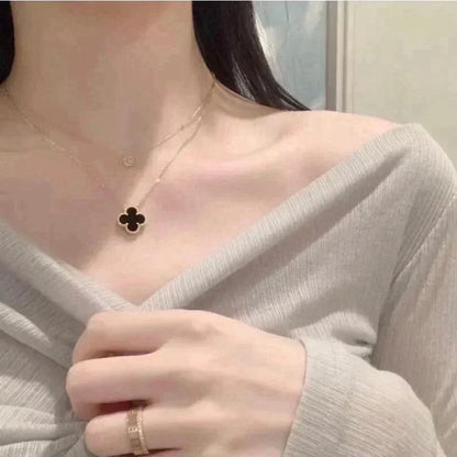 [AURORA]CLOVER 15MM BLACK ONYX SINGLE FLOWER NECKLACE
