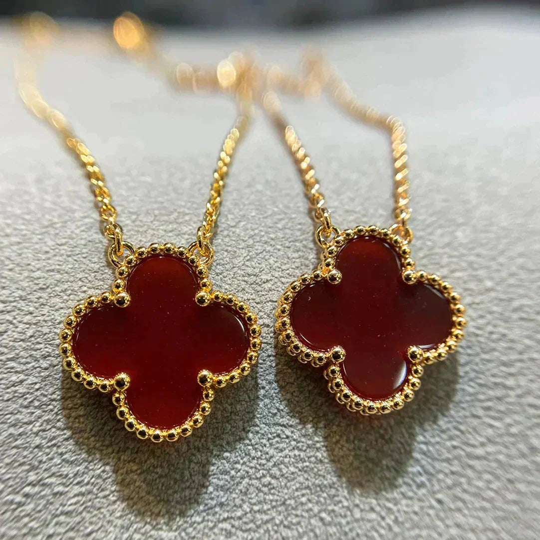 [AURORA]CLOVER 15MM CARNELIAN SINGLE FLOWER NECKLACE