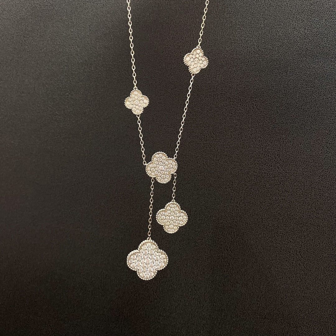 [basloveJW]Klee 5 Motive Silber Diamanten Halskette