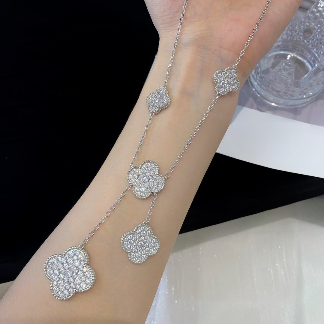 [basloveJW]Klee 5 Motive Silber Diamanten Halskette