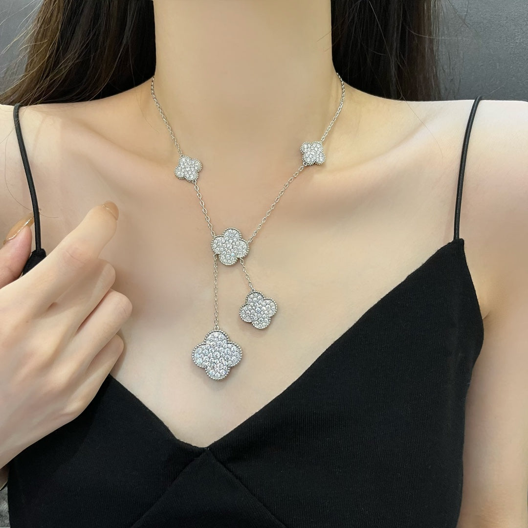 [basloveJW]Klee 5 Motive Silber Diamanten Halskette