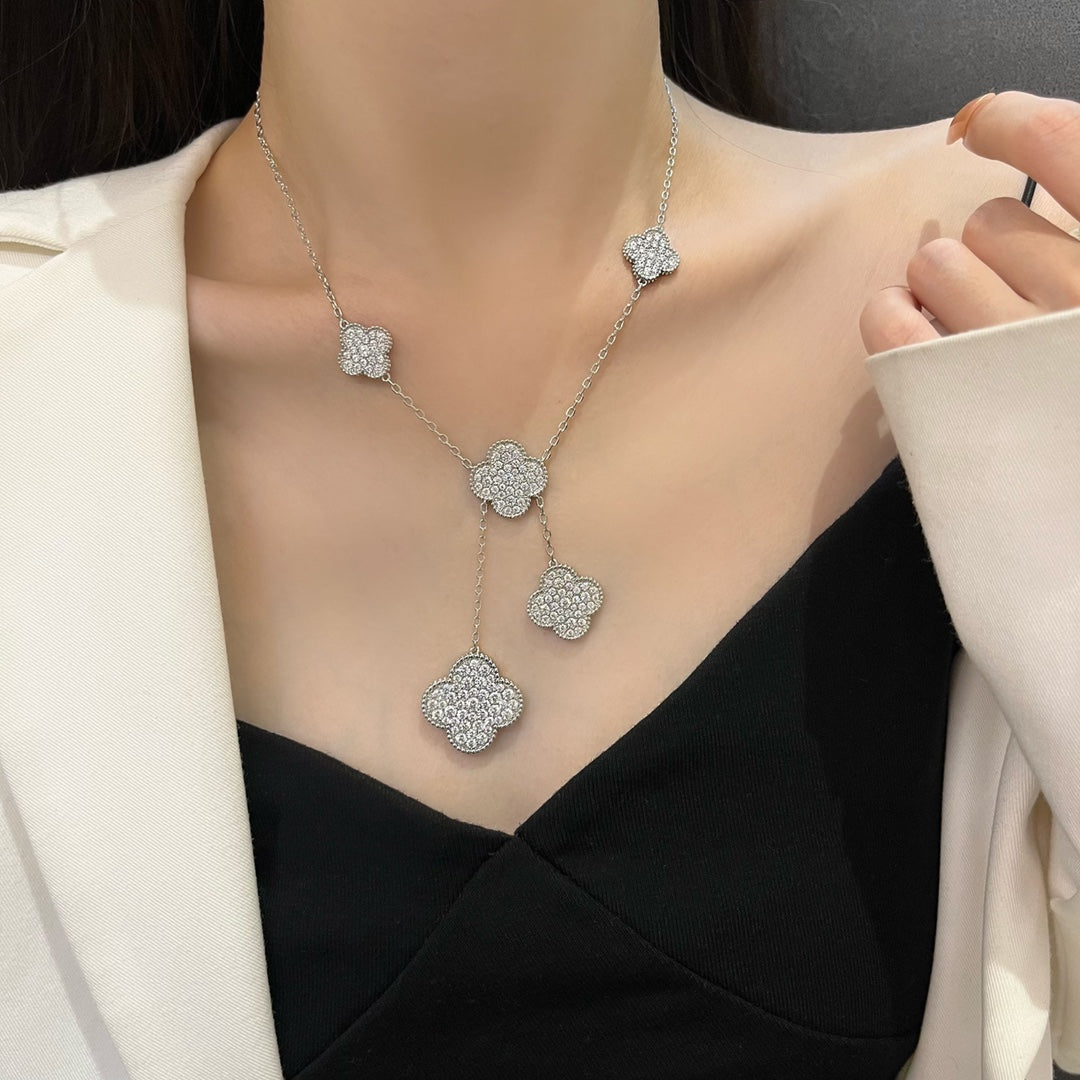 [basloveJW]Klee 5 Motive Silber Diamanten Halskette