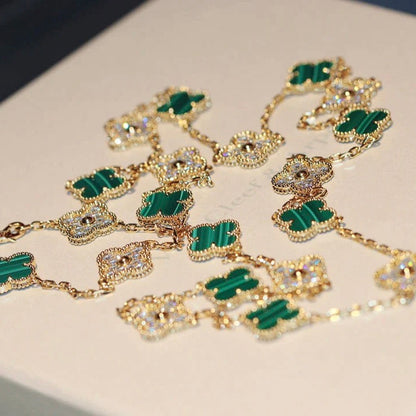 [basloveJW]CLOVER 20 MOTIFS MALACHIT DIAMANT HALSKETTE
