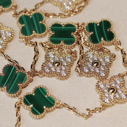 [basloveJW]CLOVER 20 MOTIFS MALACHIT DIAMANT HALSKETTE