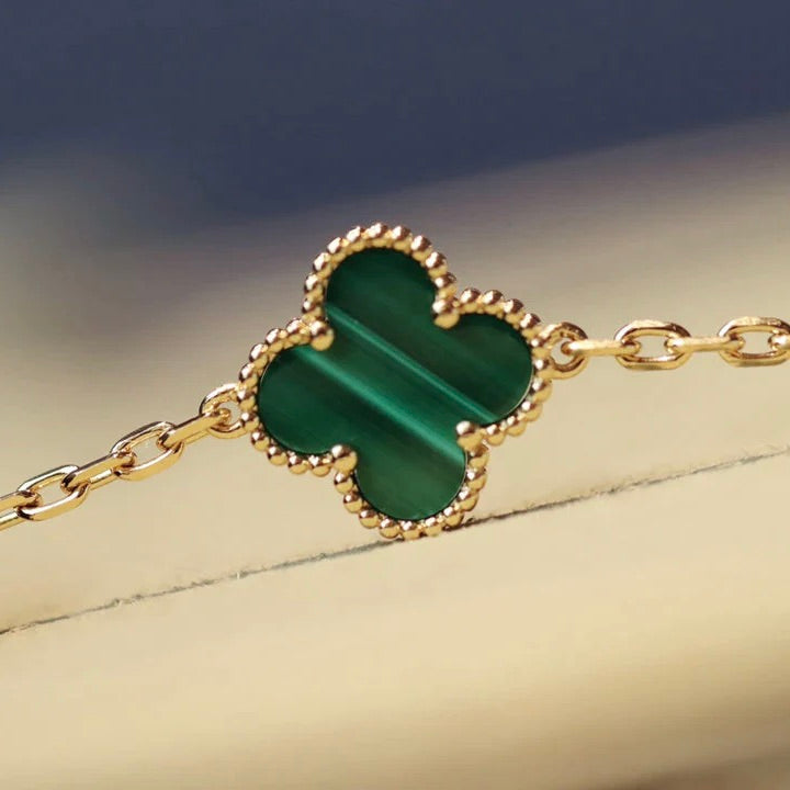 [basloveJW]CLOVER 20 MOTIFS MALACHIT DIAMANT HALSKETTE