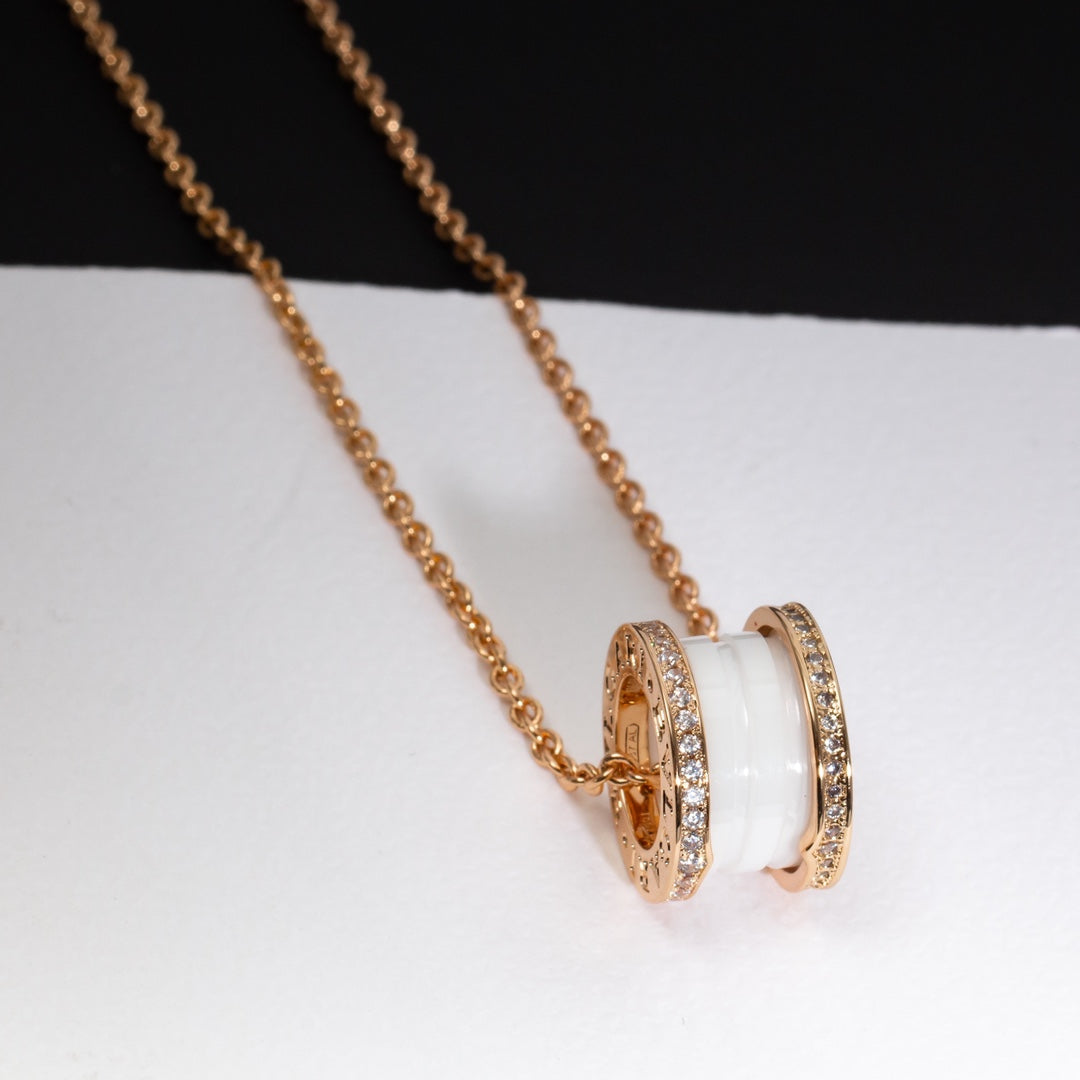 [AURORA]ZERO 1 WHITE CERAMIC PINK GOLD DIAMOND NECKLACE