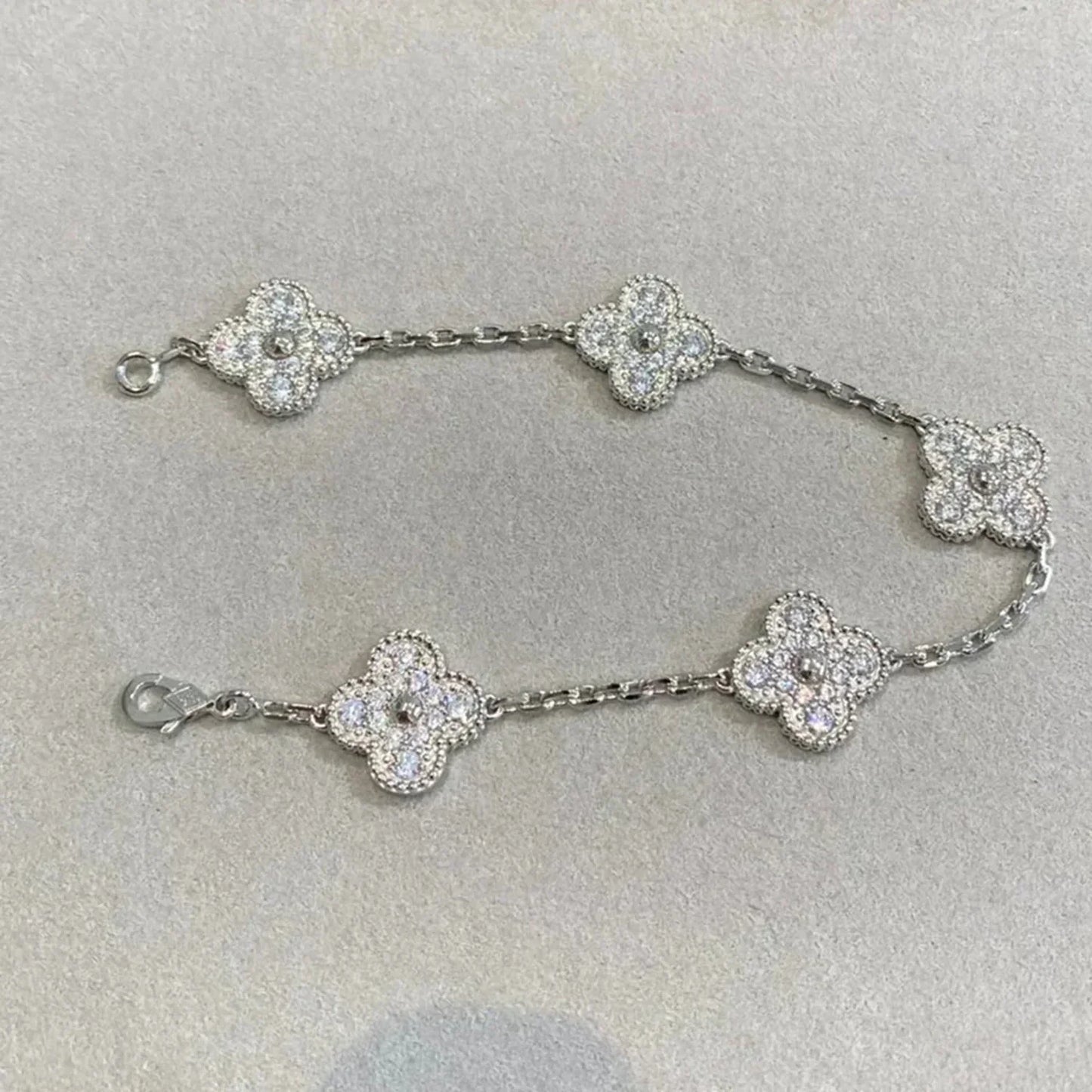 [basloveJW]CLOVER 5 MOTIFS DIAMANT ARMBAND SILBER