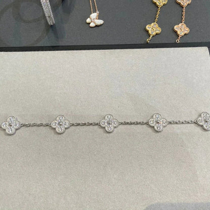 [basloveJW]CLOVER 5 MOTIFS DIAMANT ARMBAND SILBER