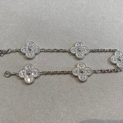 [basloveJW]CLOVER 5 MOTIFS DIAMANT ARMBAND SILBER