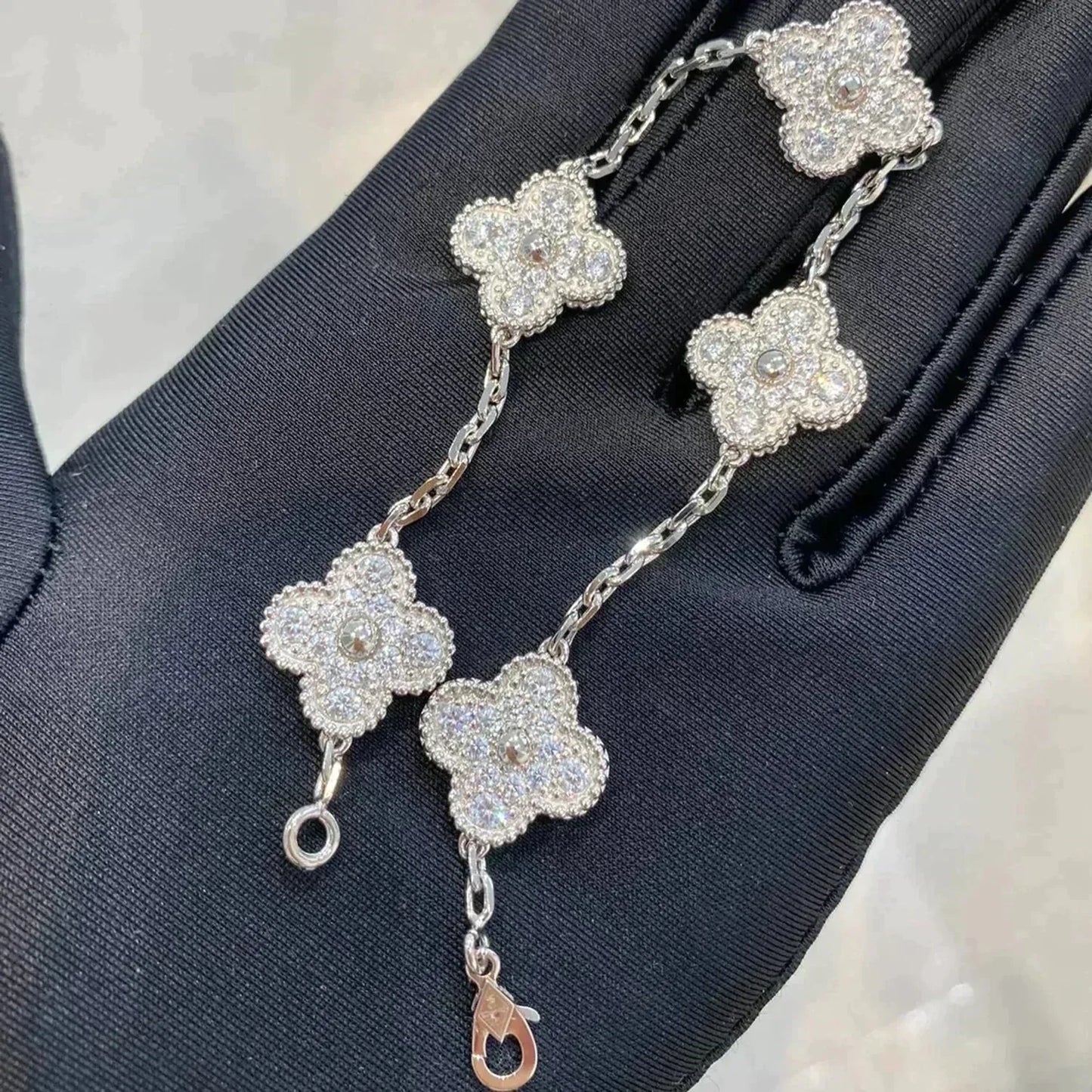 [basloveJW]CLOVER 5 MOTIFS DIAMANT ARMBAND SILBER