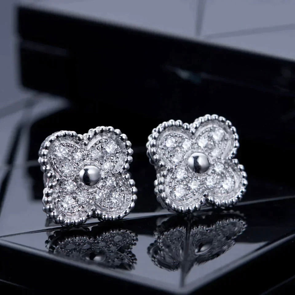 [basloveJW]CLOVER 1 MOTIFS DIAMOND OHRSTECKER SILBER