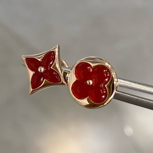 [AURORA]Ohrstecker mit Stern und Sonne aus Roségold mit Karneol