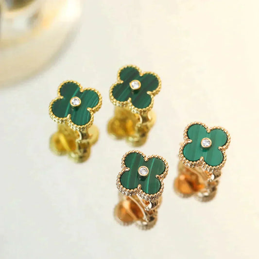 [basloveJW]CLOVER MEDIUM 1 MOTIFS MALACHIT DIAMANT OHRRINGE