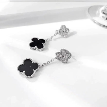 [basloveJW]CLOVER 2 MOTIFS DIAMOND ONYX OHRRINGE SILBER