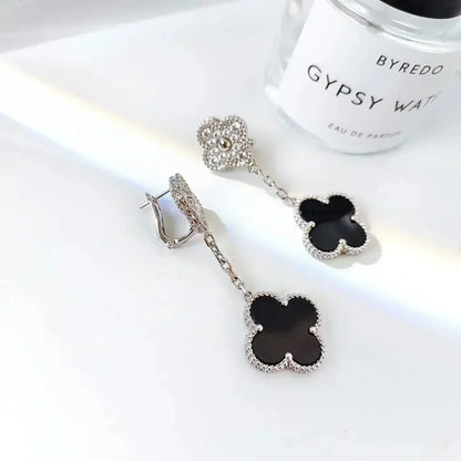 [basloveJW]CLOVER 2 MOTIFS DIAMOND ONYX OHRRINGE SILBER