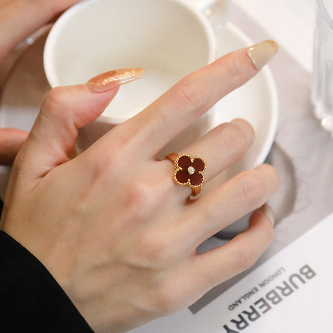 [basloveJW]CLOVER KARNEOL RING ROSÉGOLD DIAMANT