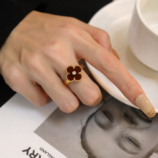 [basloveJW]CLOVER KARNEOL RING ROSÉGOLD DIAMANT