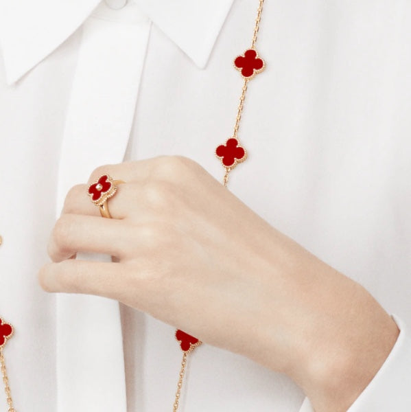 [basloveJW]CLOVER KARNEOL RING ROSÉGOLD DIAMANT