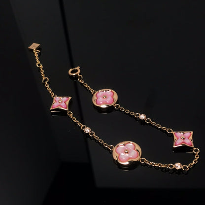 [AURORA]Armband mit Stern- und Sonnenmotiv, 4 Motive, Rosa Perlmutt, Roségold 