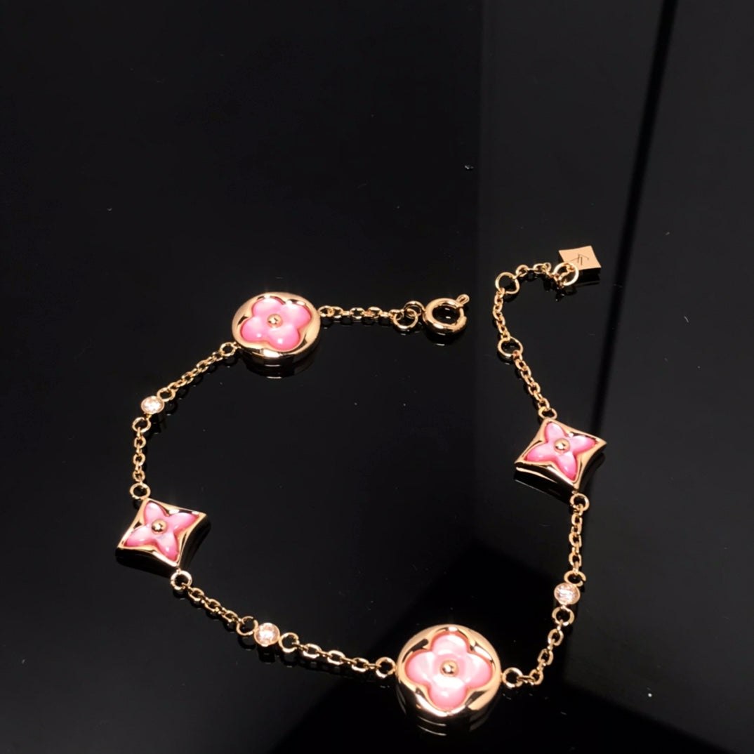[AURORA]Armband mit Stern- und Sonnenmotiv, 4 Motive, Rosa Perlmutt, Roségold 