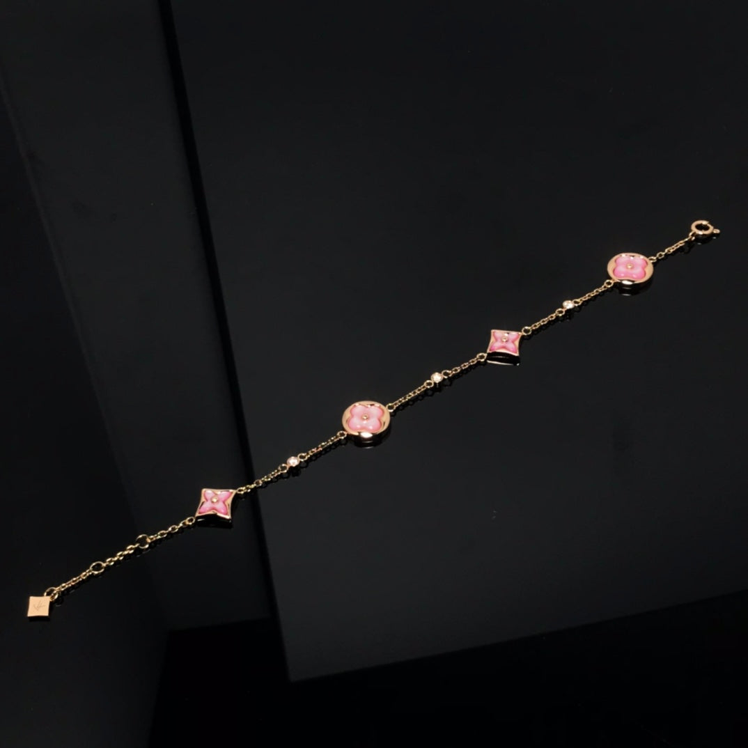 [AURORA]Armband mit Stern- und Sonnenmotiv, 4 Motive, Rosa Perlmutt, Roségold 