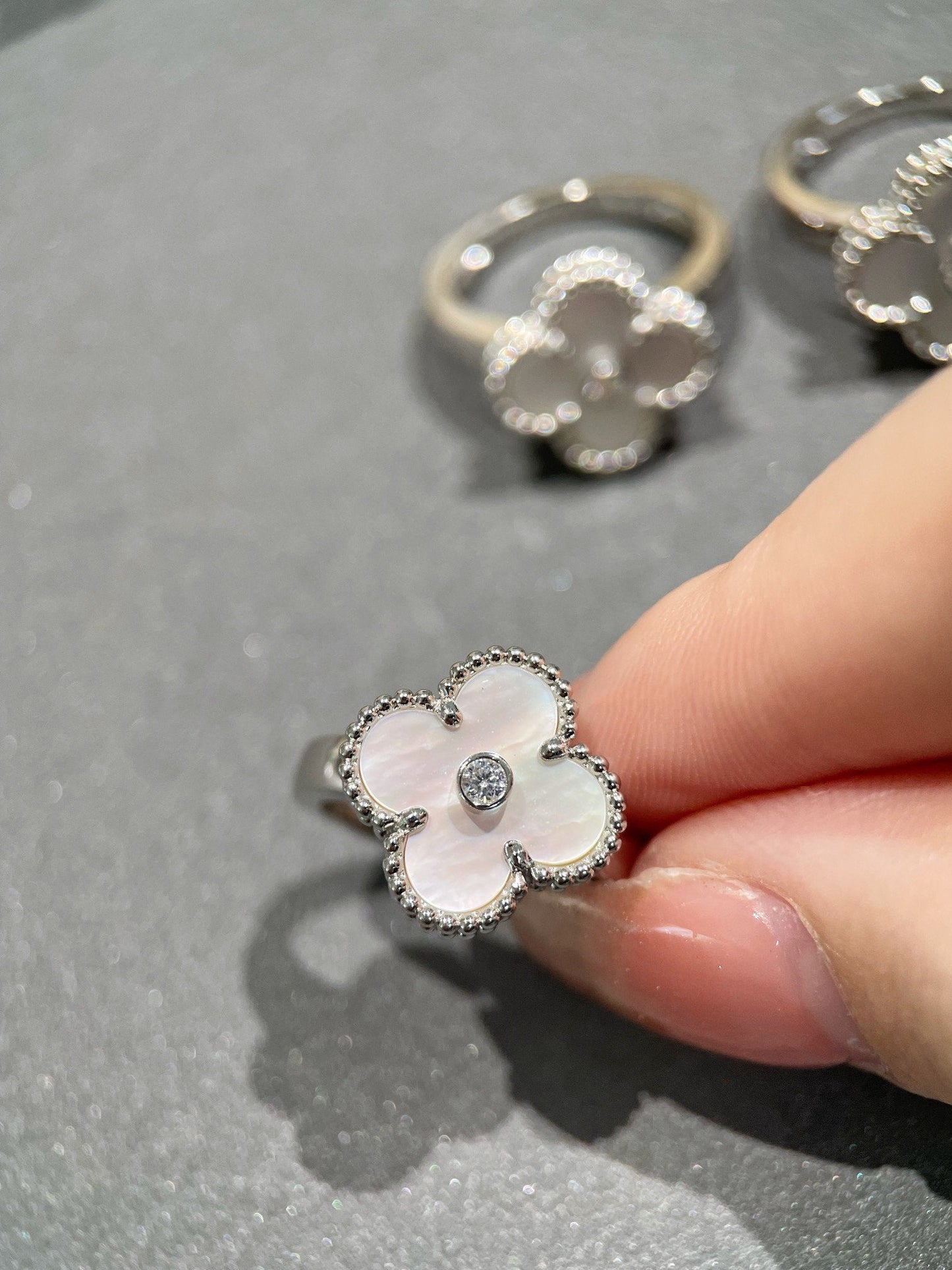 [basloveJW]CLOVER SILBER-MOP-DIAMANTRING