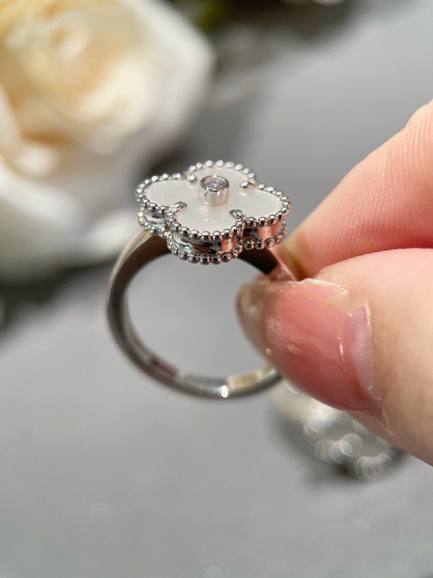 [basloveJW]CLOVER SILBER-MOP-DIAMANTRING