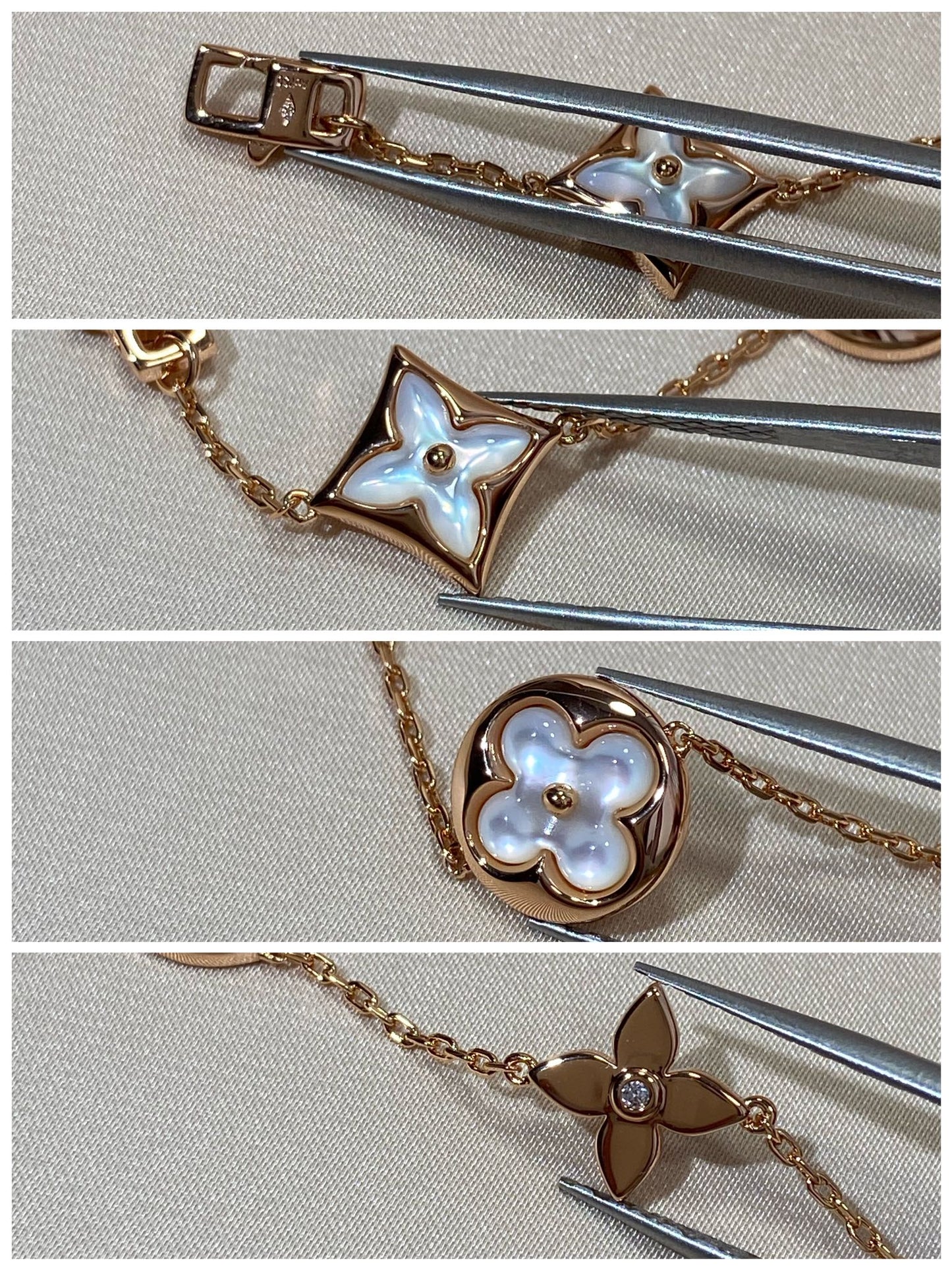 [AURORA]STAR AND SUN 5 MOTIF MOP PINK GOLD BRACELET