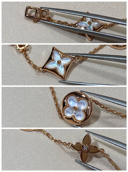 [AURORA]STAR AND SUN 5 MOTIF MOP PINK GOLD BRACELET
