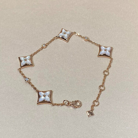 [AURORA]STAR 4 MOTIF MOP DIAMOND PINK GOLD BRACELET