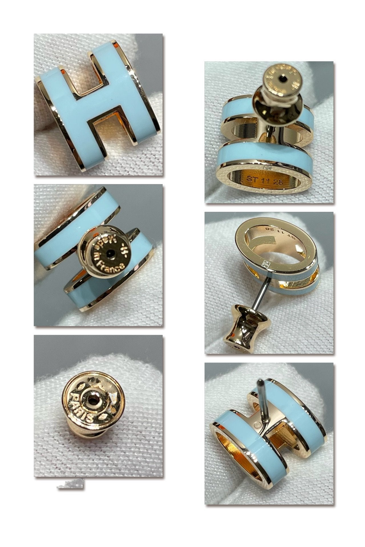 [AURORA]POP H SKY BLUE STUD EARRINGS
