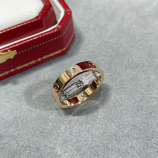 [AURORA]LOVE PINK GOLD SILVER DIAMOND DOUBLE RING