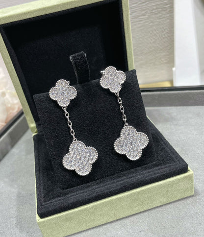 [basloveJW]Silberohrringe mit Kleeblattmotiv und Diamanten