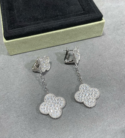 [basloveJW]Silberohrringe mit Kleeblattmotiv und Diamanten