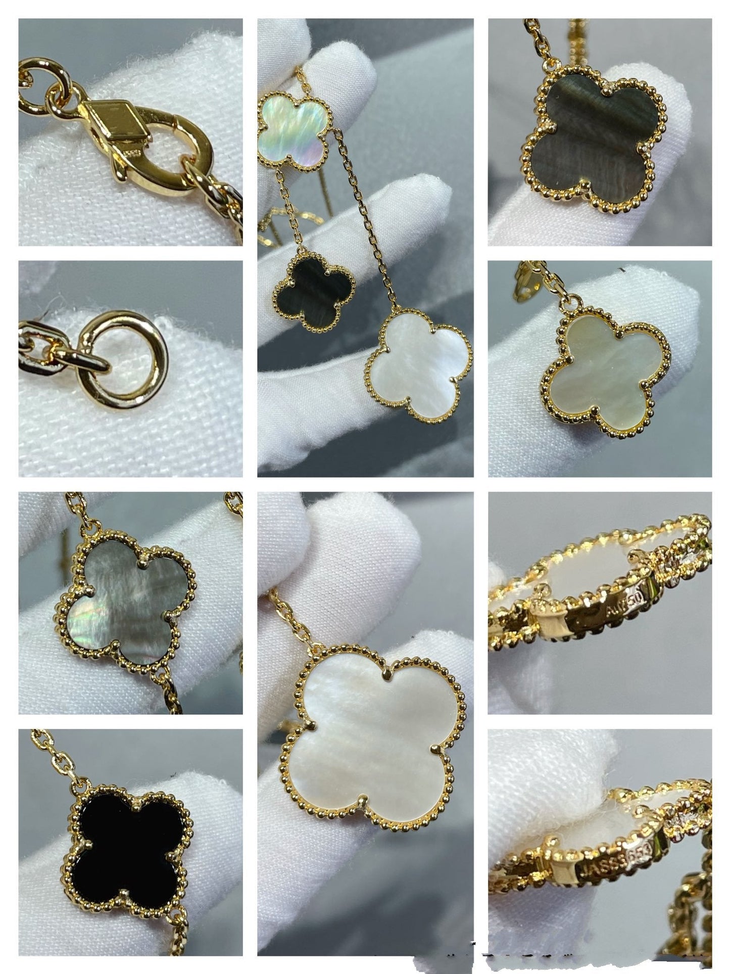 [AURORA]CLOVER 6 MOTIF MOP ONYX GOLD NECKLACE