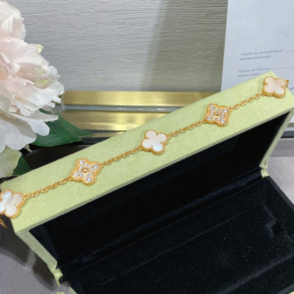 [AURORA]CLOVER 5 MOTIF DIAMOND PINK MOP PINK GOLD BRACELET