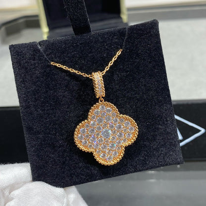 [AURORA]CLOVER 25MM LARGE PEDANT DIAMOND PAVED LONG NECKLACE