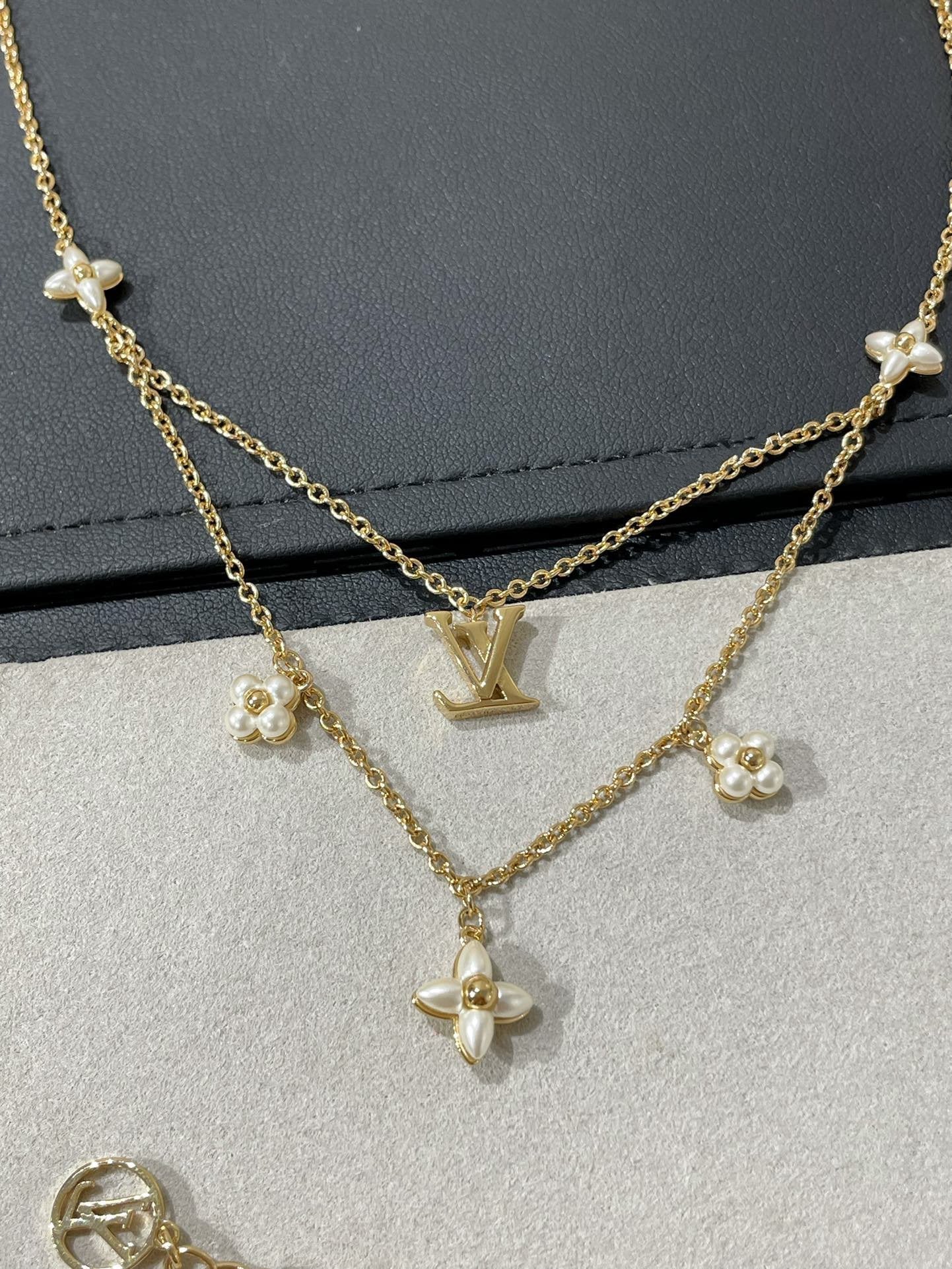 [AURORA]FLOWERGRAM GOLD MOP DOPPELREIHALSKETTE