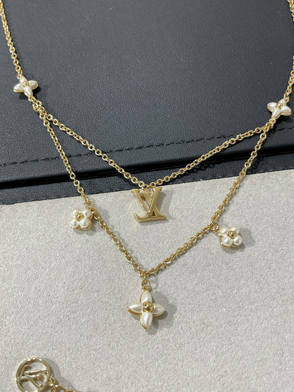 [AURORA]FLOWERGRAM GOLD MOP DOPPELREIHALSKETTE