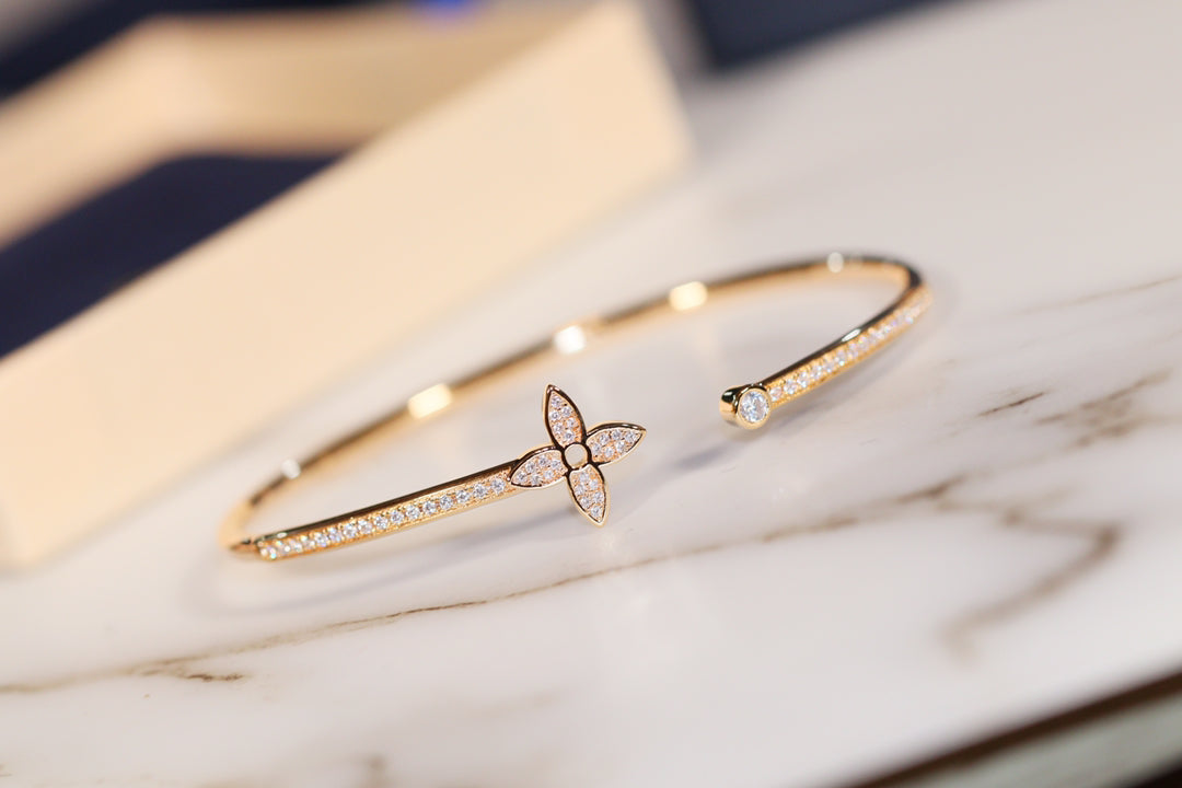 [AURORA]IDYLLE GOLD OPEN BRACELET DIAMOND PAVED