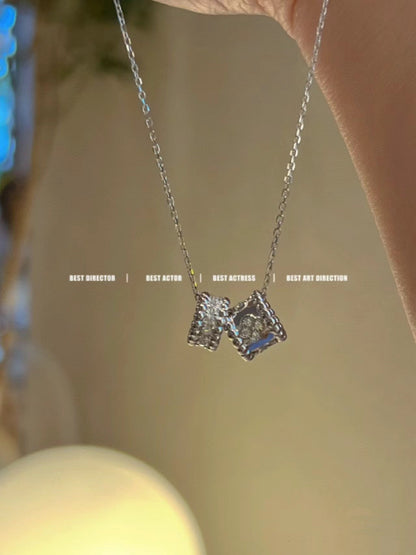 [AURORA]PERLEE DOUBLE PENDANT SILVER DIAMOND NECKLACE