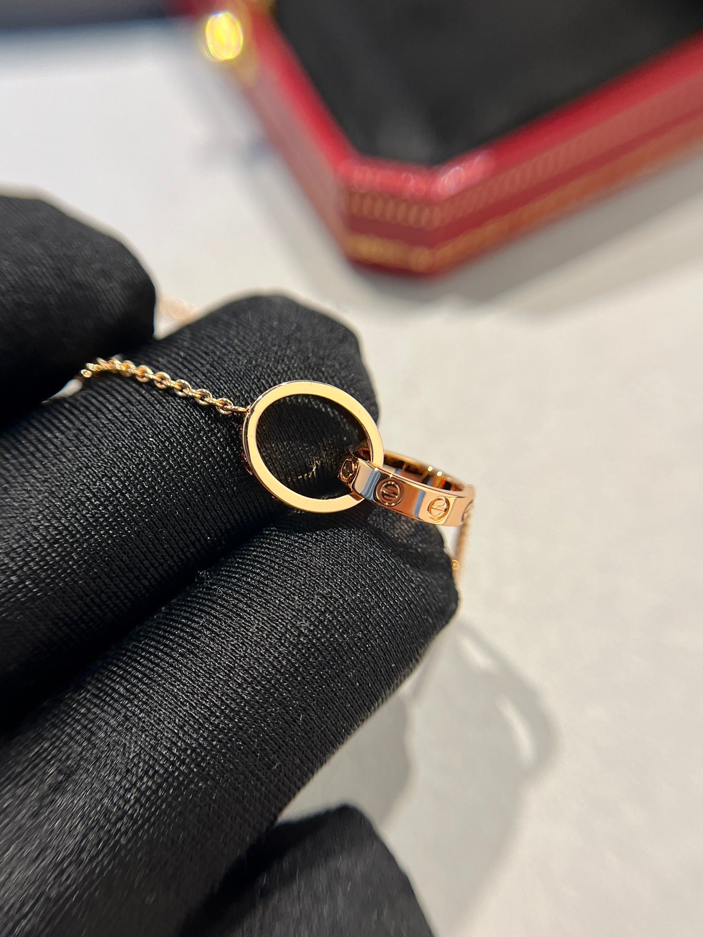 [AURORA]LOVE NECKLACE DOUBLE RING PINK GOLD