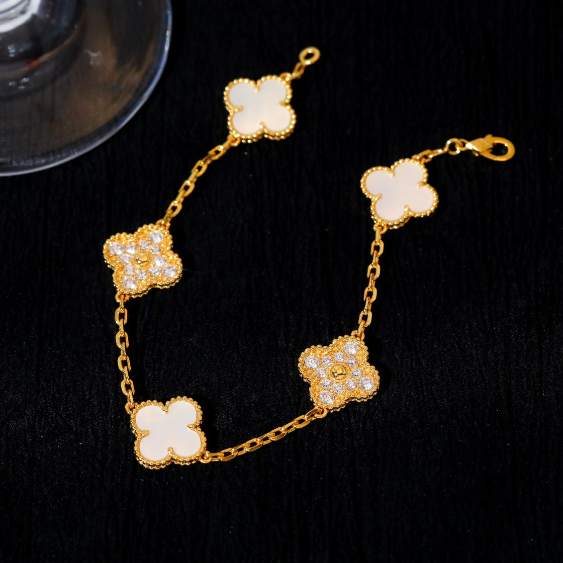 [AURORA]CLOVER BRACELET 5 MOTIF WHITE MOP DIAMOND