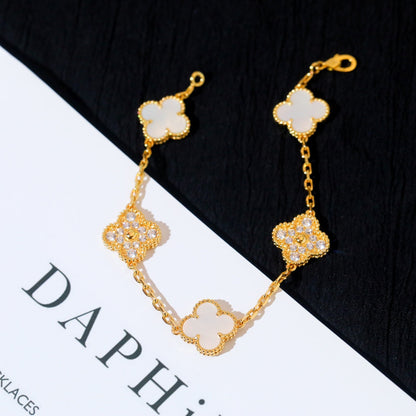 [AURORA]CLOVER BRACELET 5 MOTIF WHITE MOP DIAMOND