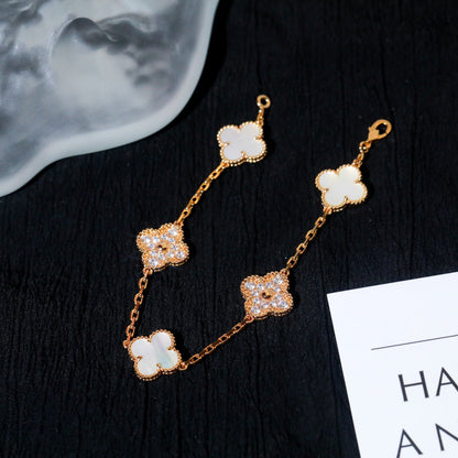 [AURORA]CLOVER BRACELET 5 MOTIF WHITE MOP DIAMOND