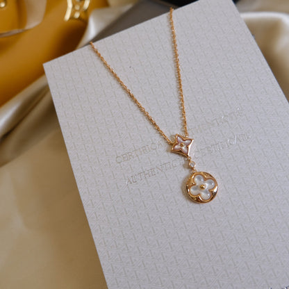 [AURORA] HALSKETTE MIT STERN UND SONNE, WEISSEM MOP 2-MOTIV, ROSA GOLD 