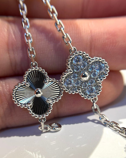 [basloveJW]Silberarmband mit 5 Kleeblatt-Motiven und Diamanten
